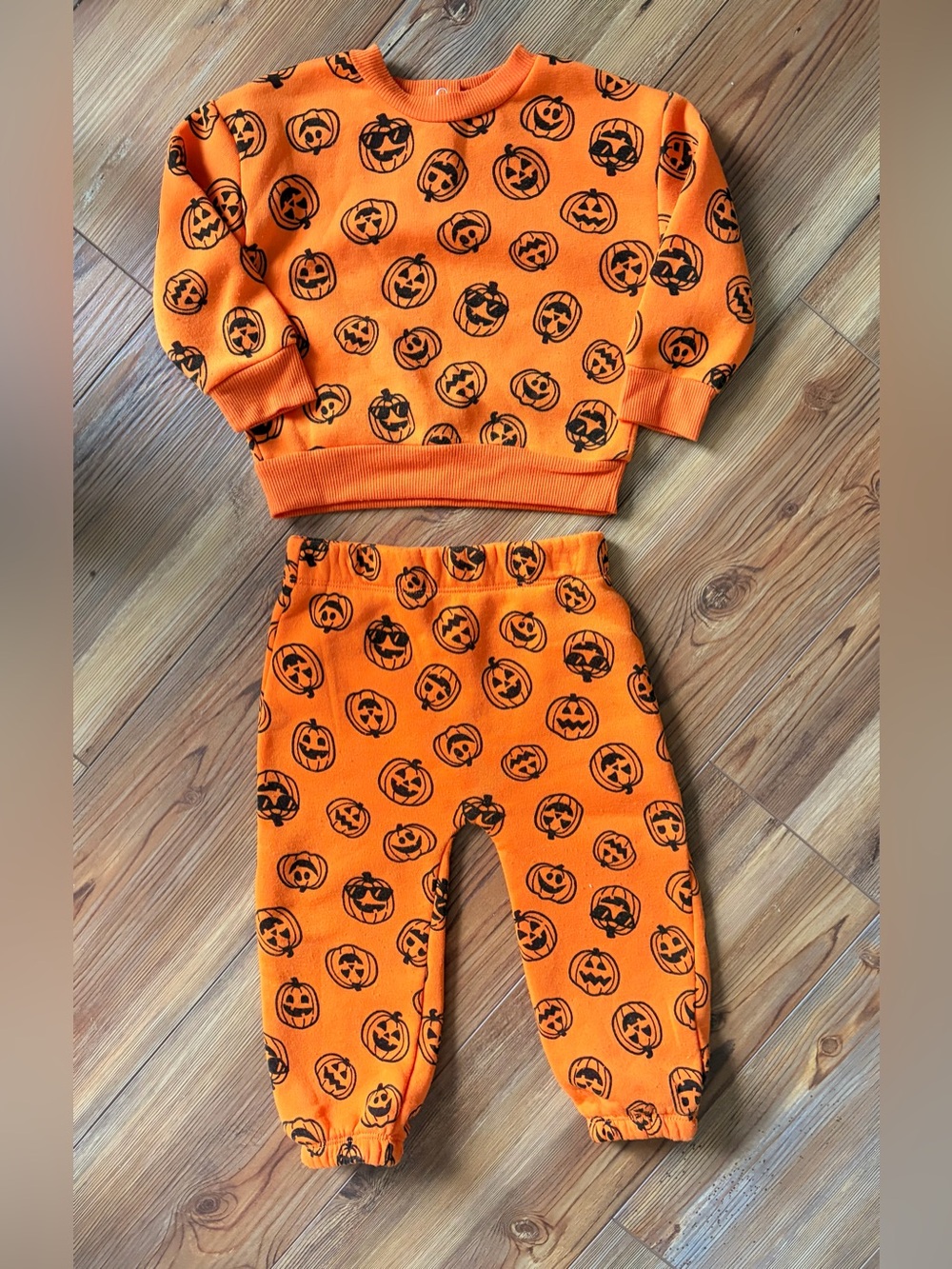 Kids Pumpkin Print Matching Set - Orange